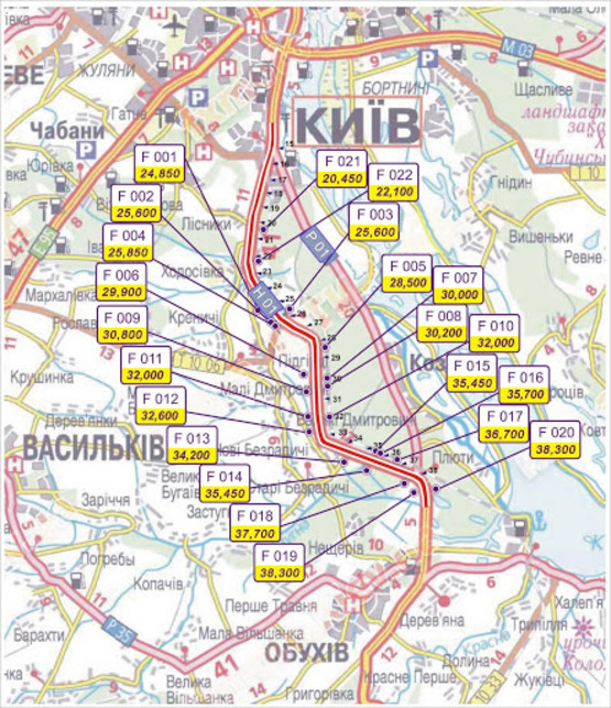 Схема рекламної площини за адресою трасса Киев-Обухов-Знаменка_км 37+700_правый // в Киев