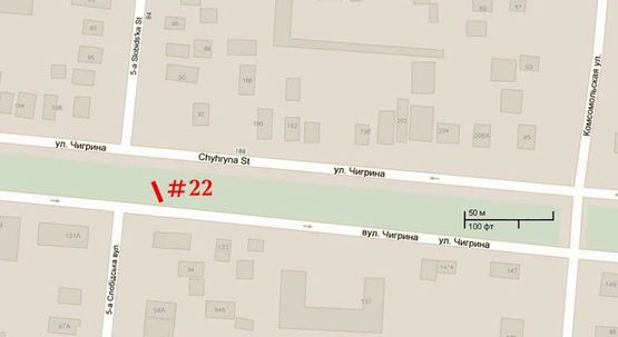 Схема рекламної площини за адресою ул.Пограничная – 5-яСлободская., стБ Сторона ображена к пешеходам