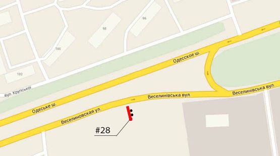 Схема рекламной плоскости по адресу Одесское шоссе - Въезд в город, под 90 град., стА