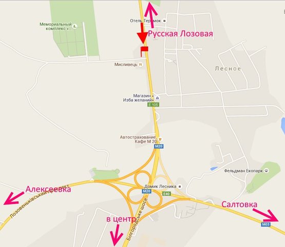 Схема рекламної площини за адресою Белгородское шоссе возле ресторана Автогриль-Мисливець в центр