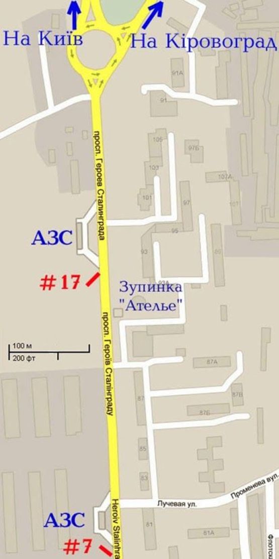 Схема рекламной плоскости по адресу пр.Героев Украины - ост."Ателье", Выезд из города на киевскую трассу, стБ