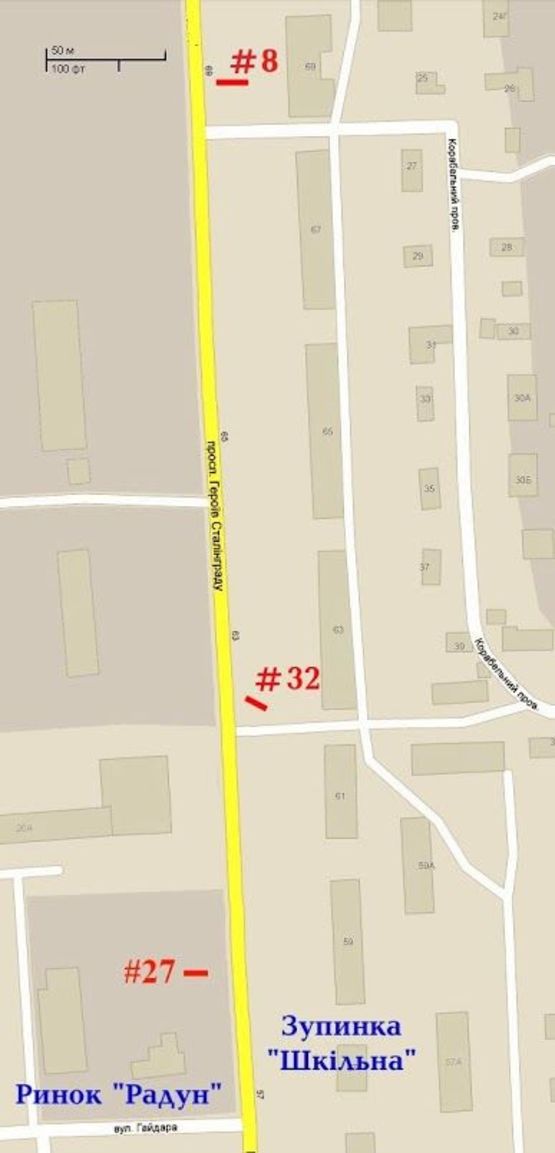 Схема рекламной плоскости по адресу пр.Героев Украины-ост.Школьная под 45 град., стА