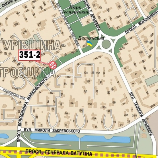 Схема рекламної площини за адресою Маяковского ул., 21, в сторону Драйзера ул. (Watsons, ЕКО-маркет, Эльдорадо, рынок, автомойка)