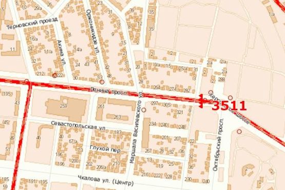 Схема рекламної площини за адресою Леніна просп. - Луначарського вул., (№1) (призма)