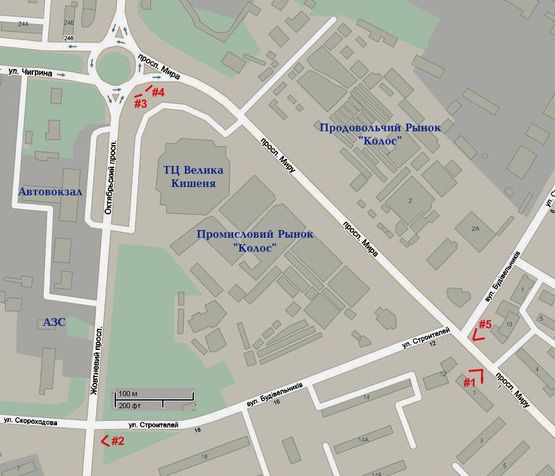 Схема рекламної площини за адресою пр.Мира - рынок «Колос» под 45 град., ст.Б