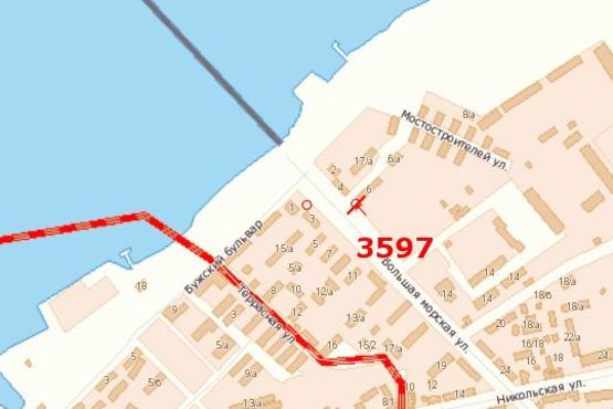 Схема рекламной плоскости по адресу Велика Морська вул., 13 - Бузький бульв.