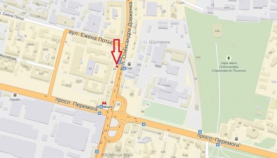 Схема рекламной плоскости по адресу Довженка 1В,за Шулявским путепроводом в сторону Московского проспекта (остановка, м.Шулявская)