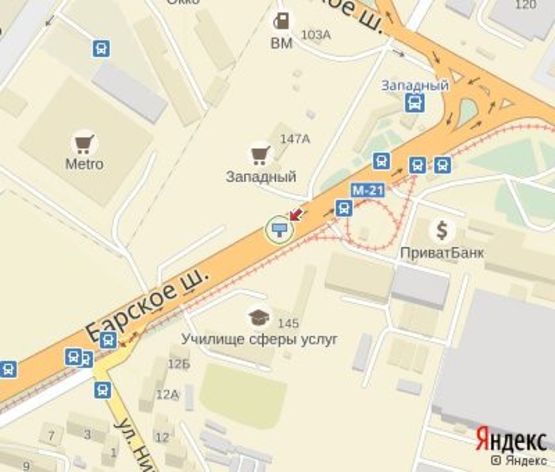 Схема рекламной плоскости по адресу Барское шоссе  (200 м от автовокзала "Западный",напротив «Метро» и «Эпицентр»)