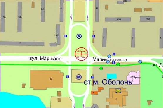 Схема рекламной плоскости по адресу Оболонский проспект / М.Малиновского