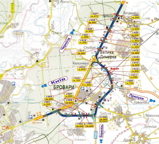 Схема рекламної площини за адресою трасса Киев-Чернигов_км 43+500_правый // из Киева