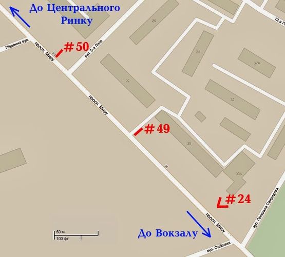 Схема рекламной плоскости по адресу пр.Мира-ген.Свиридова, под 45 град, стБ