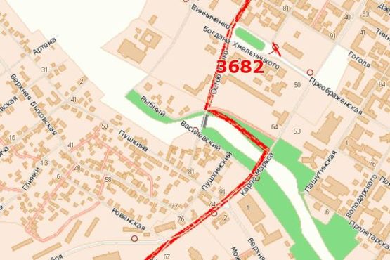 Схема рекламной плоскости по адресу Преображенська вул. - Луначарського вул. (Луначарського вул.)