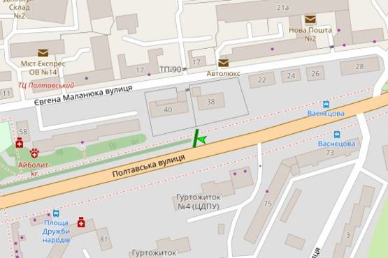 Схема рекламной плоскости по адресу Полтавська вул., 38 (облавтодор - 1)