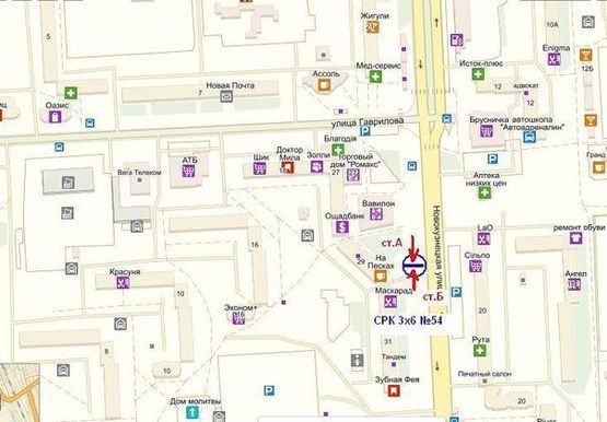 Схема рекламной плоскости по адресу вул.Новокузнецька, 27, м-н «Південний» - "Сільпо" , ст.Б