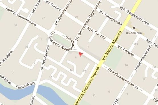 Схема рекламной плоскости по адресу Преображенська вул., 4 - Богдана Хмельницького пл.