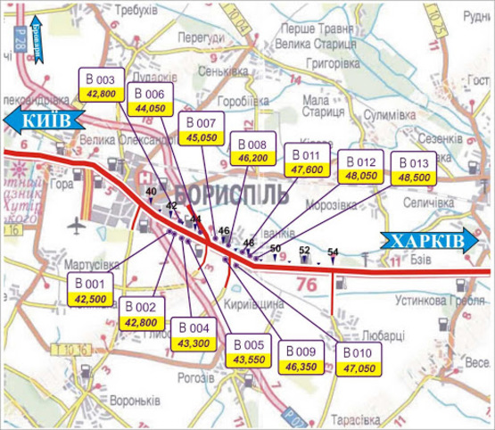 Схема рекламной плоскости по адресу трасса Киев-Харьков_км 46+350_правый // в Киев