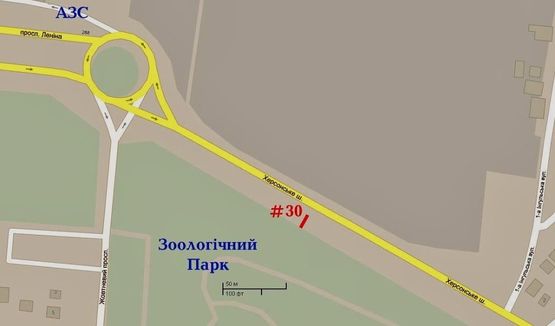 Схема рекламной плоскости по адресу Херсонское шоссе-Зоопарк, под 90 град., стБ