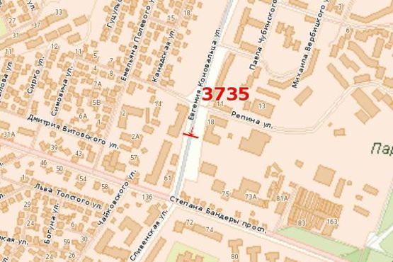 Схема рекламной плоскости по адресу Євгена Коновальця вул. - Рєпіна вул.