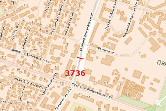 Схема рекламной плоскости по адресу Євгена Коновальця вул. - Рєпіна вул.