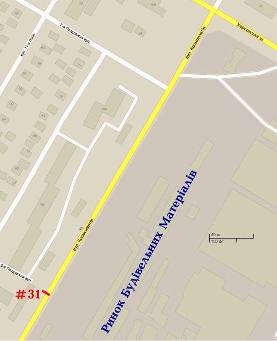 Схема рекламной плоскости по адресу Космонавтов, 98 - рынок Строй- материалов Г-образный щит над дорогой., стА