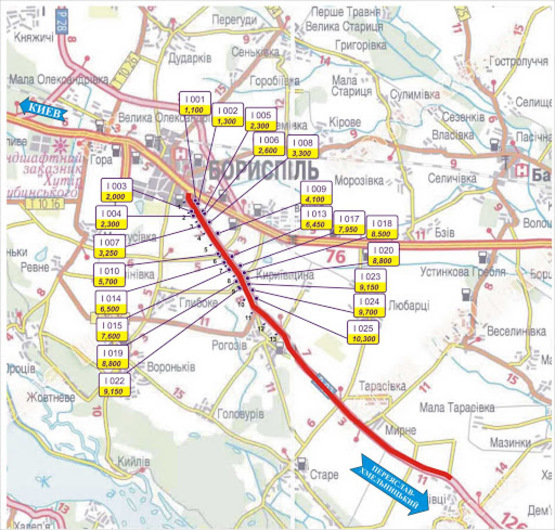 Схема рекламной плоскости по адресу трасса Борисполь-Днепропетровск_км 6+450_левый // из Киева