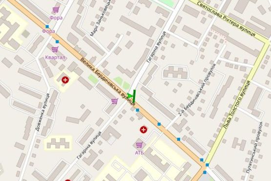 Схема рекламной плоскости по адресу Велика Бердичівська вул. - Гагаріна вул.