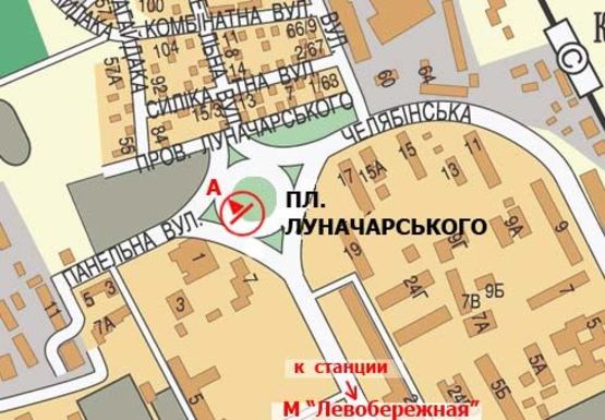 Схема рекламної площини за адресою Кулиша пл., 25 (бывш. Луначарского пл.)