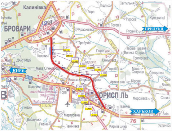 Схема рекламной плоскости по адресу трасса Северо-Восточный обход км 12+150 правый // в Киев