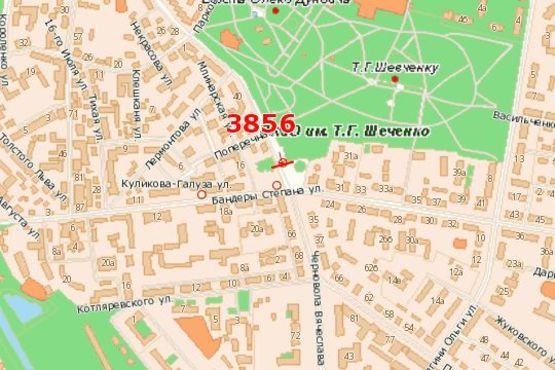 Схема рекламної площини за адресою Чорновола Вячеслава вул. - Бандери Степана вул. (в бік Приходька вул.)