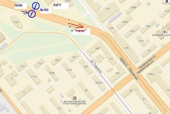 Схема рекламной плоскости по адресу пр.Соборний – дамба №1, РАГС, напрямок руху до вокзалу, ст.Б