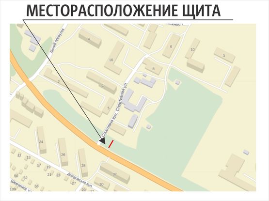 Схема рекламной плоскости по адресу Симферопольская тр-ул.Спортивная