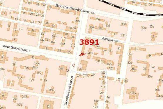 Схема рекламной плоскости по адресу Богоявленський просп. (Жовтневий просп.) - Корабелів просп.