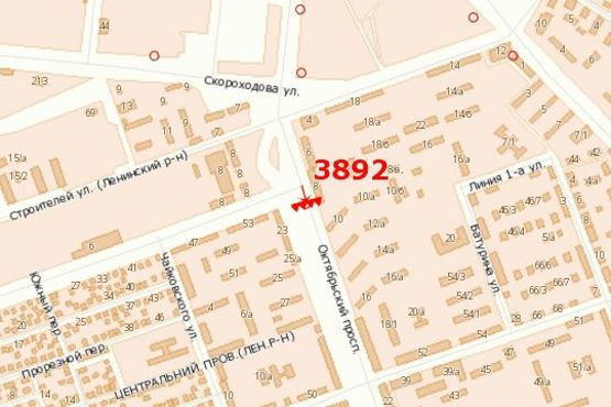 Схема рекламної площини за адресою Жовтневий просп. - Авангардна вул. (призма)