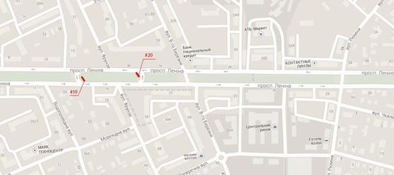 Схема рекламной плоскости по адресу #20A пр.Центральный-ул.Шоссейная, бульварная часть проспекта. №8 ПРИЗМА, стА, От Рынка к Стадиону