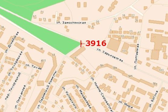 Схема рекламної площини за адресою Харківська вул. - Сергія Табали вул. (Паризької Комуни вул.)