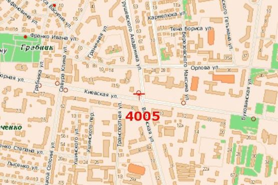 Схема рекламной плоскости по адресу Грушевського Академіка вул. - Київська вул.