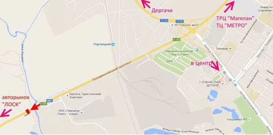 Схема рекламной плоскости по адресу Лозовеньковский пр-т возле отеля "Берлога" в ст. авторынка "ЛОСК"