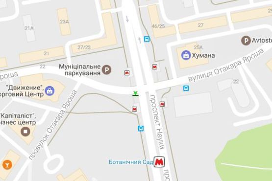 Схема рекламної площини за адресою Науки просп. (Леніна просп.), 27-а - Яроша Отакара вул. (№1)