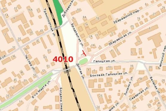 Схема рекламной плоскости по адресу Збаразька вул. - Бродівська вул. (от центра)