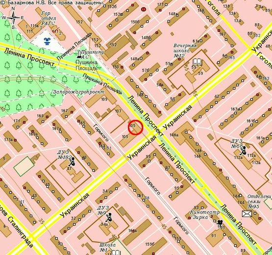 Схема рекламной плоскости по адресу пр-т Ленина (Соборный) , 105 - Украинская