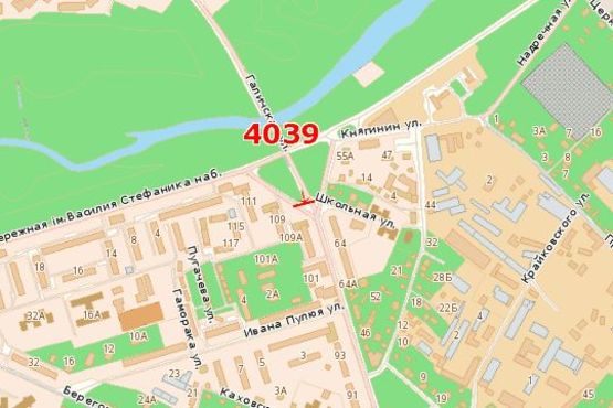 Схема рекламной плоскости по адресу Галицька вул., 109 (в центр)