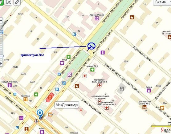 Схема рекламной плоскости по адресу пр.Металургів - вул.Незалежної України (призматрон)