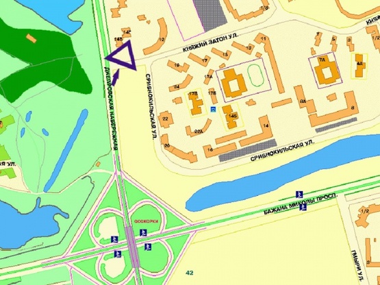 Схема рекламной плоскости по адресу Днепровская набережная, возле ул.Княжий Затон, от пр-та Бажана, в центр
