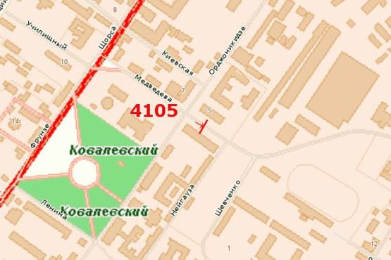 Схема рекламної площини за адресою Євгена Чикаленка вул. (Медведєва вул.), 11 - Кавалерійська/Ельворті вул. (Кавалерійська/Ельворті вул.)