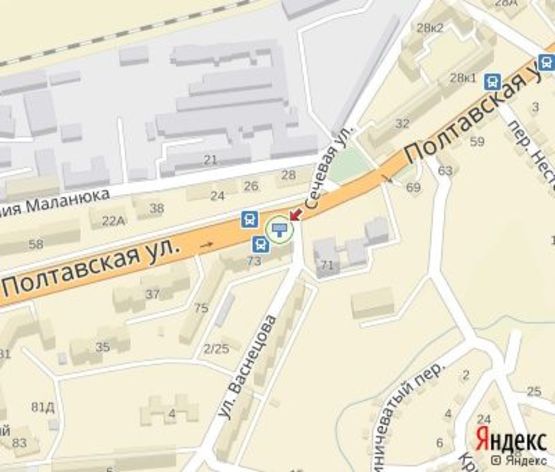 Схема рекламной плоскости по адресу Полтавская ул., 75 - Васнецова ул.