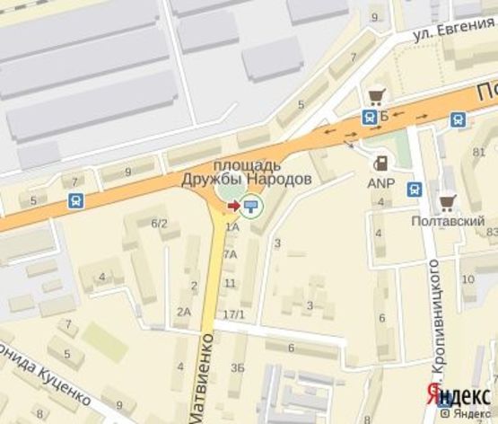 Схема рекламної площини за адресою Дружбы народов пл., 6 - Полтавская ул.
