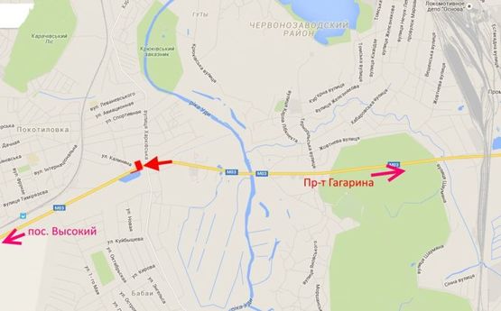 Схема рекламной плоскости по адресу Симферопольское шоссе-пос. Карачевка-ул.Харьковская-возле районного суда-из центра