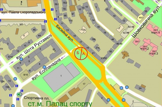 Схема рекламної площини за адресою Бассейная ул. / Эспланадная ул.