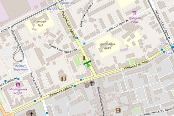 Схема рекламной плоскости по адресу Покровська вул. (Щорса вул.), 3