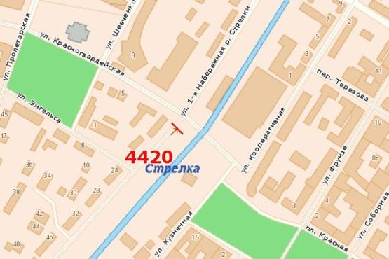 Схема рекламної площини за адресою Покровська пл. - 1-а Набережна р. Стрілки вул.